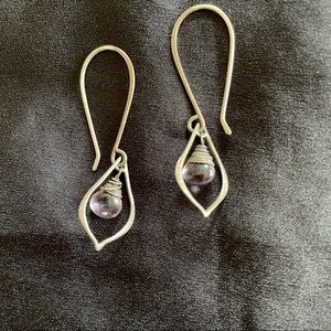 Purple Stone Dangle Earrings, sterling silver